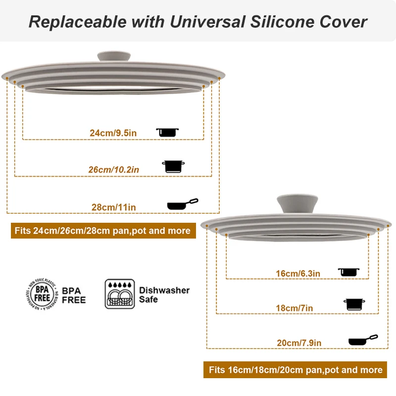 Wholesale New Upgrade Food Grade Silicone Glass Lids Universal Tempered Glass Pot Lid