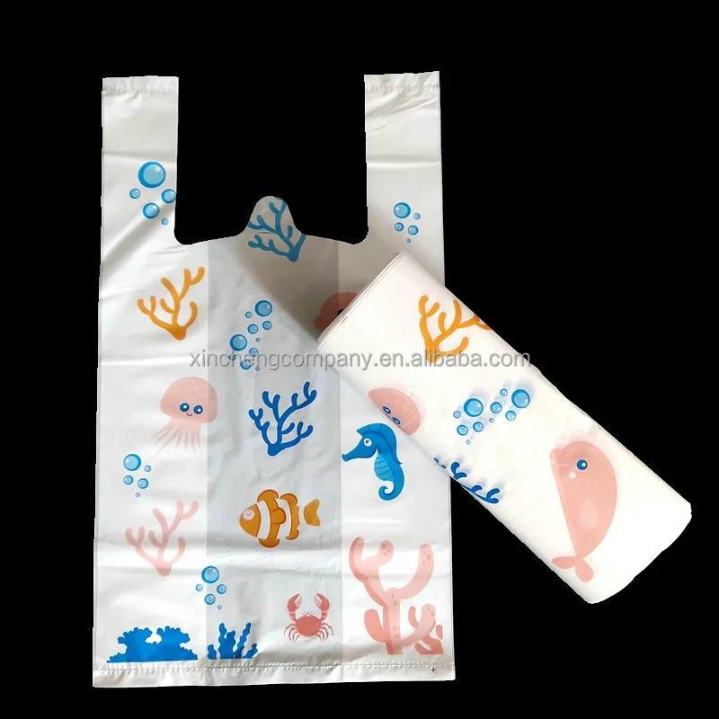 Punch Handle Corn Starch Shoppers Compostable En13432 Supermarket Door Knob Carrier Grocery Biodegradable Plastic Carry Bags