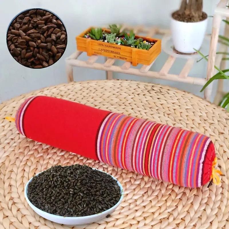 Round cassia pillow Hard solid buckwheat shell bed backrest protection cervical spine cylindrical pillow