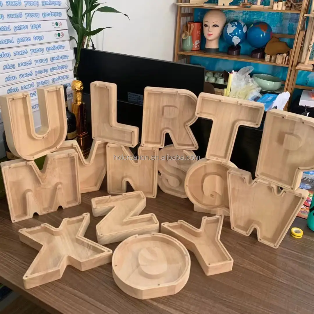 Personalized Letters Coin Bank Money Bank, Text Engraved Money Box Wooden Piggy Bank Gift for Kids, Christmas Birthday Gift Home