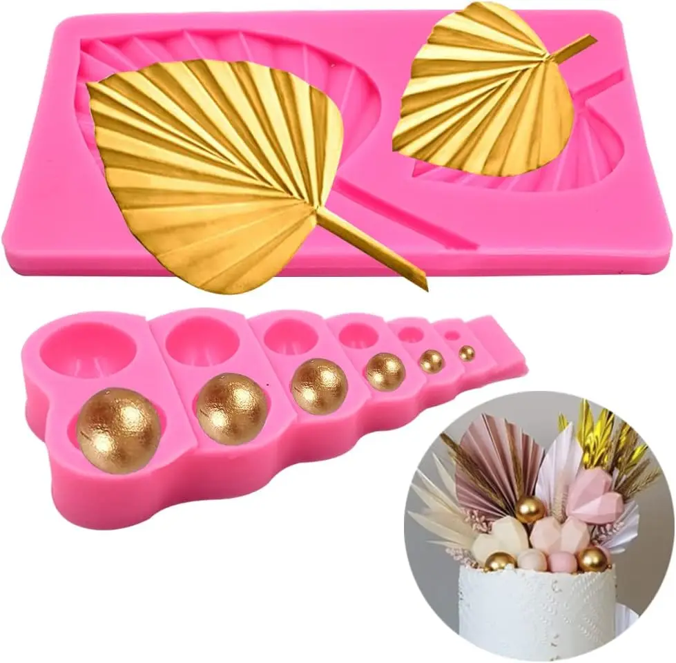 Semi Sphere 3D Pearl Beads Fondant Palm Leaf Cake Mold for Cake Decorating Sugar Pudding Dessert Decor Cake Baking Tool