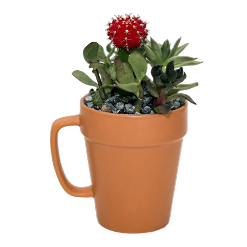 Оригинальный винтажный цементный деревенский примитивный горшок для чайника цветочный оптовая продажа глиняная керамическая кофейная чашка в форме кружки с блюдцем