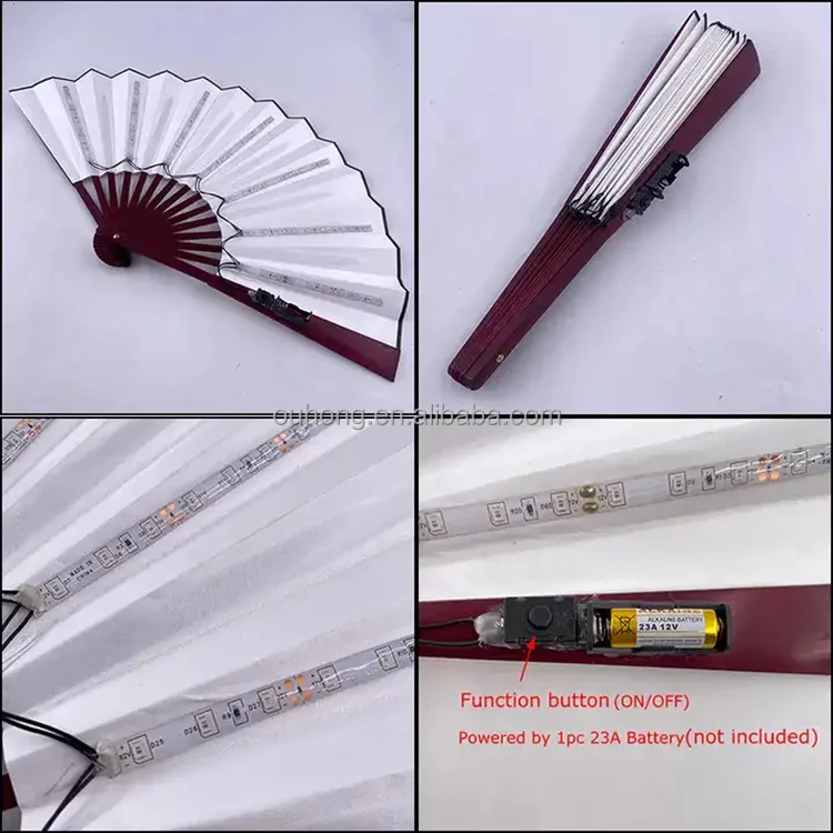 2023 New Design Led Hand Fan Folding Light Up Bamboo Decorative Paper Fans For Party