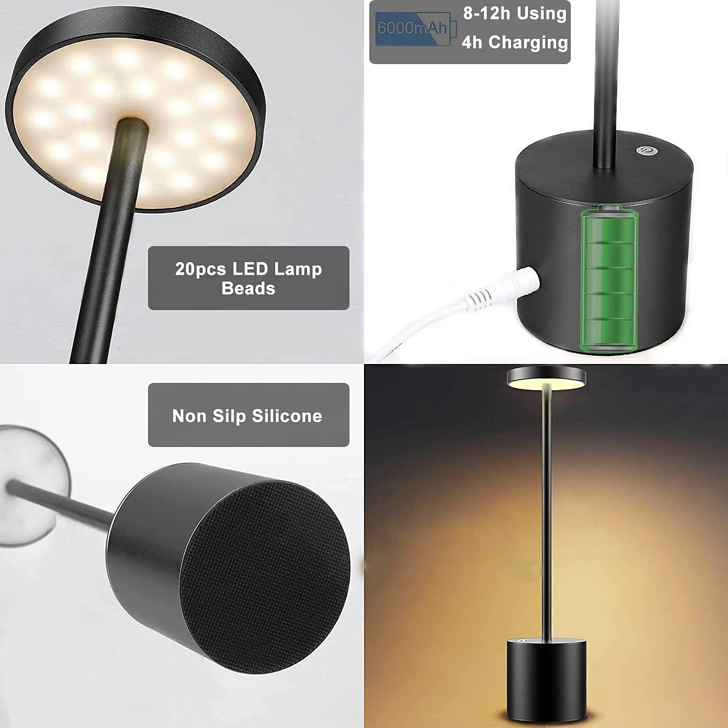 Lampe De Bureau Rechargeable Eye-caring LED Light Table Lamp Round Desk Lamp With Touch Switch Dimmable