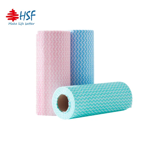 Wavyline colorful non woven spunlace wipes roll for home cleaning