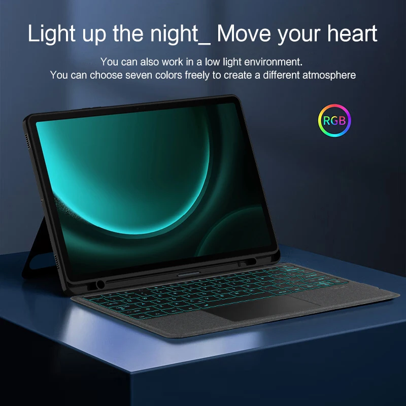 Smart Magic Keyboard Case For Samsung Galaxy Tab S9 FE Plus 12.4 inch S9 FE+ Tablet With Backlit Blue tooth TouchPad Keyboard Co