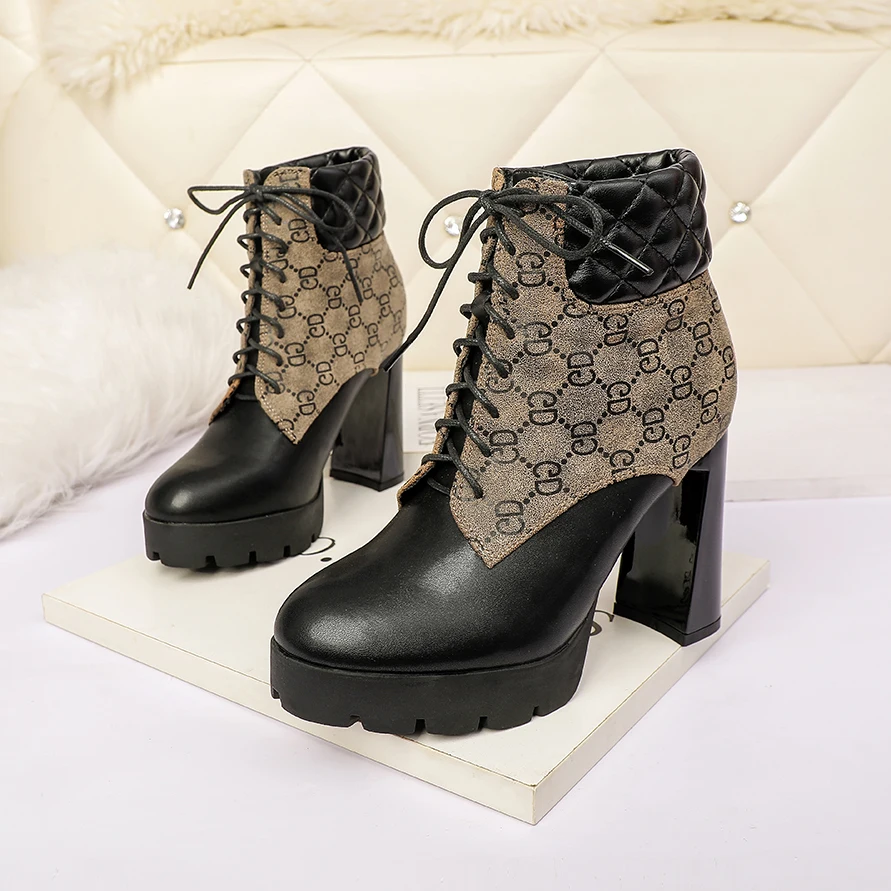 High cut ladies boots thick sole winter female name brand women fashion brands boots ankle designer boots women famous brands