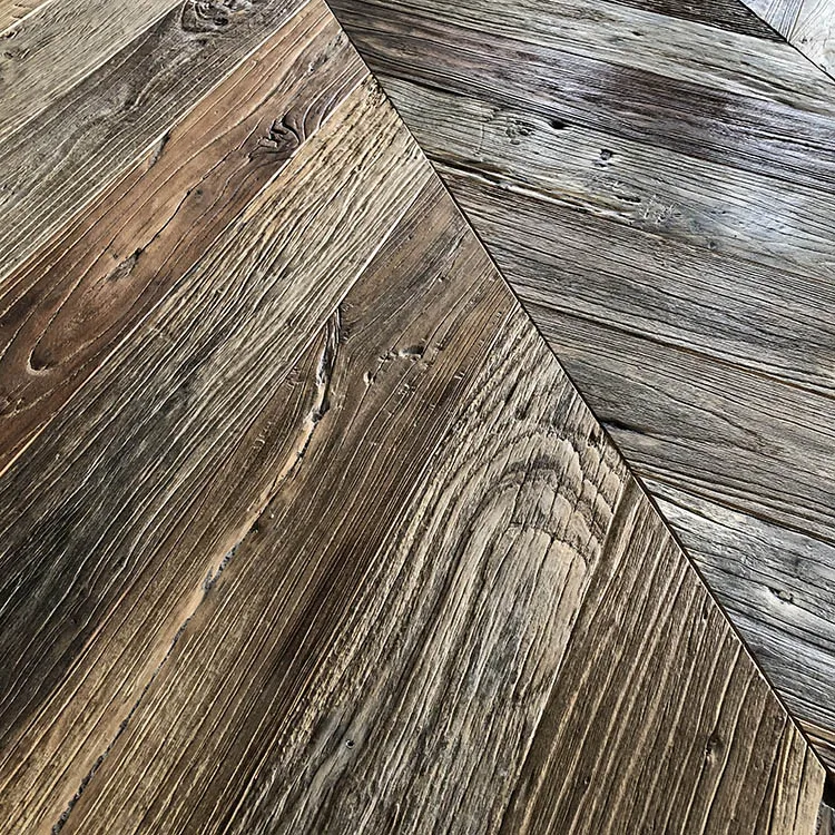 Old style 3 ply chevron reclaimed wood flooring