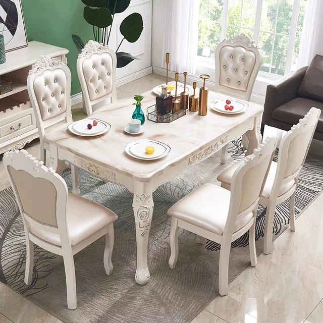 Nordic style High quality 6 seater Rectangular white marble top dining tables  sets modern tables