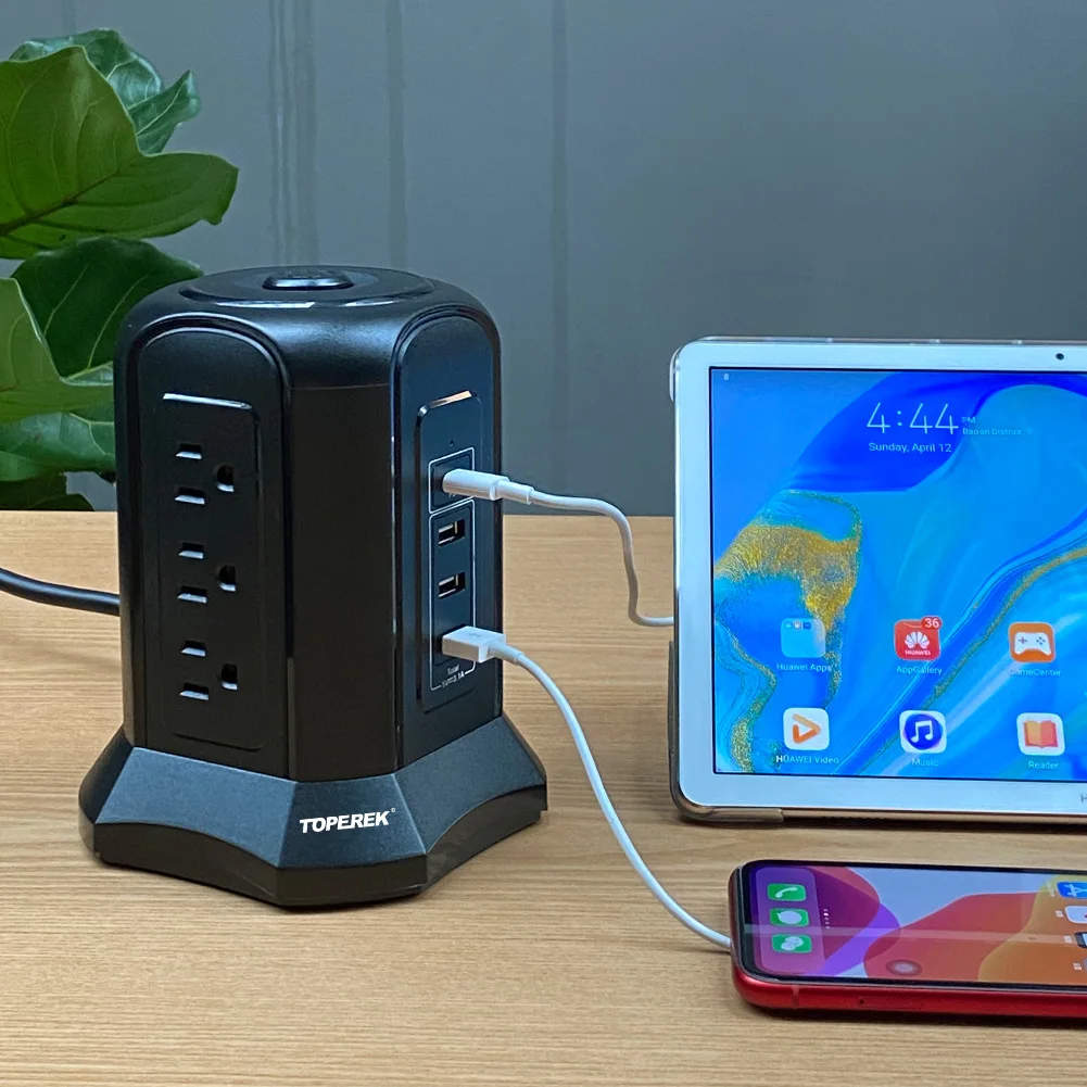 Зарядная станция с несколькими разъемами, совместимая с iphone/планшетами/ноутбуками, удлинитель питания для дома и офиса, шнур 2 метра