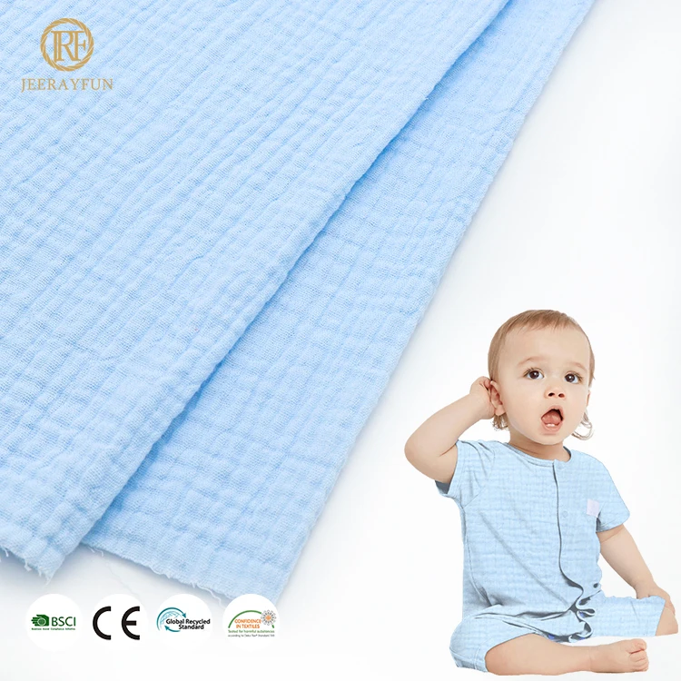 Double gauze muslin fabric 100% cotton crepe fabric plain and printed pattern for baby clothing
