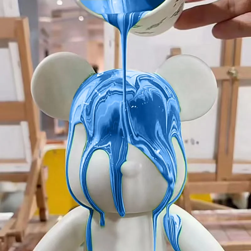 2024 Pouring Paint Fluid Art Set 23 Cm Bear with 3 Colors For Kids Handmade