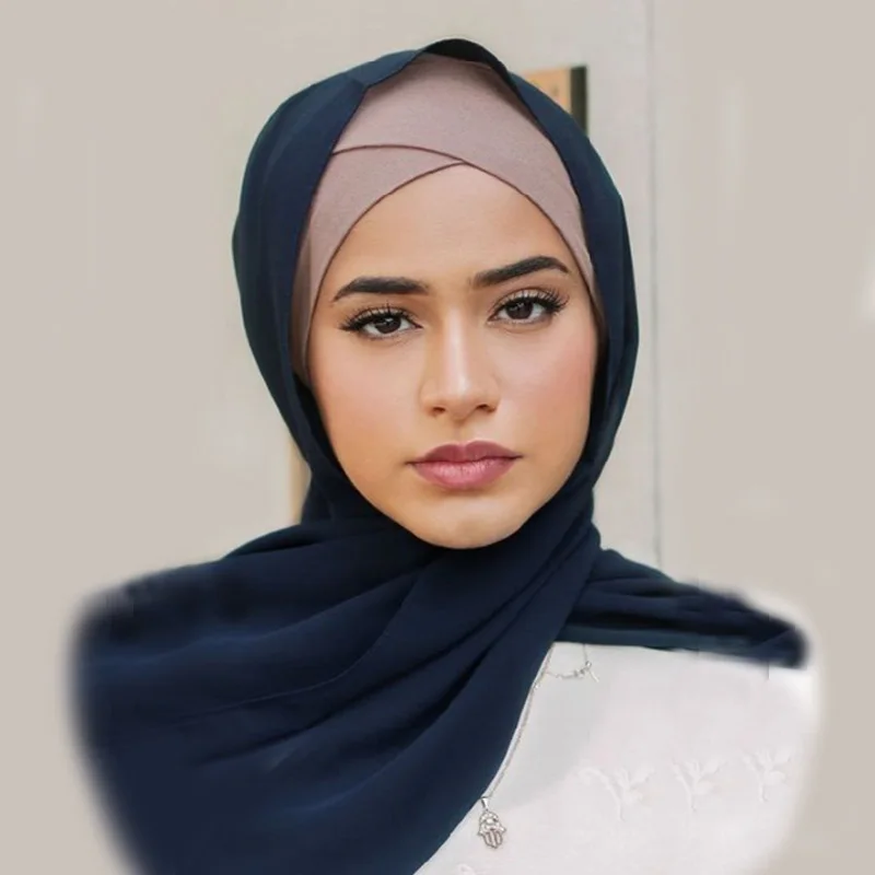 New Style Stretch Cloth Forehead Cross Indian Hat European And American Crystal Linen Turban Hat Muslim Bottoming Hat Hijabs