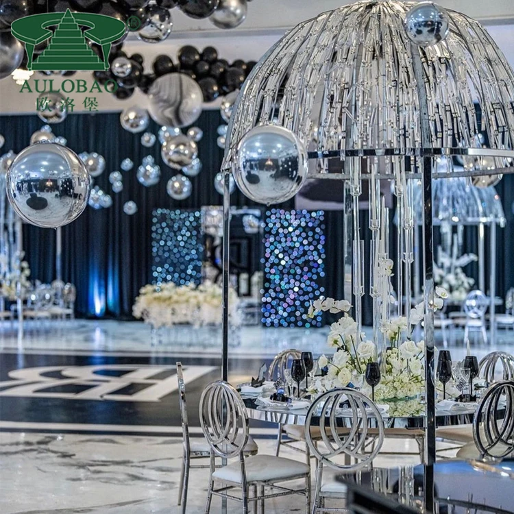 Dinner Table Set Hall Regular Glass Top Stainless Steel Modern 8 Chairs Metal Dining Table Wedding Table