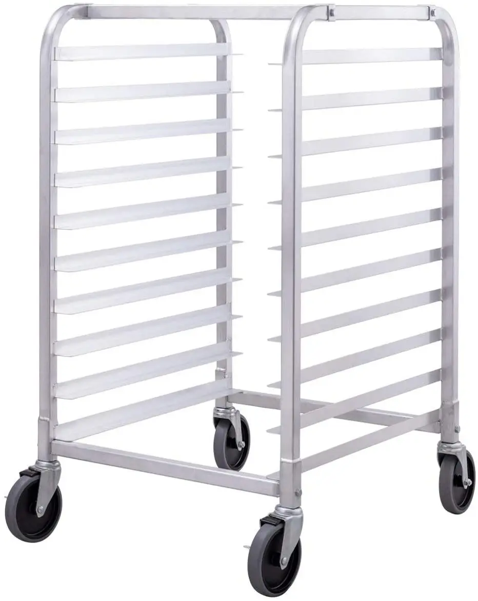2 Lockable Wheels Bakery Rack 10 Sheet Aluminum Storage Cooling Trolley with Open Shelf for Bakery