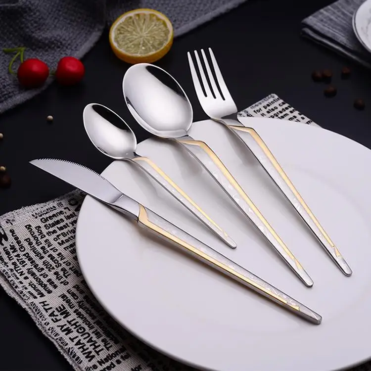 kitchen utensil soup spoon stainless steel knife fork and spoon gold plated coating cutlery set