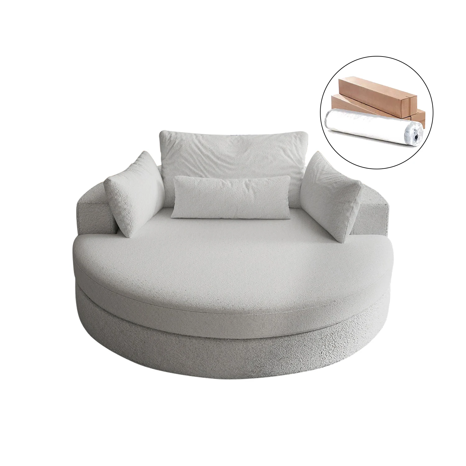 140cm Diameter Round Sofa Chair Luxury Compressed Sofa  Filling 5 Layer Foam Design Comfortable Round Sofa with Throw Pillows