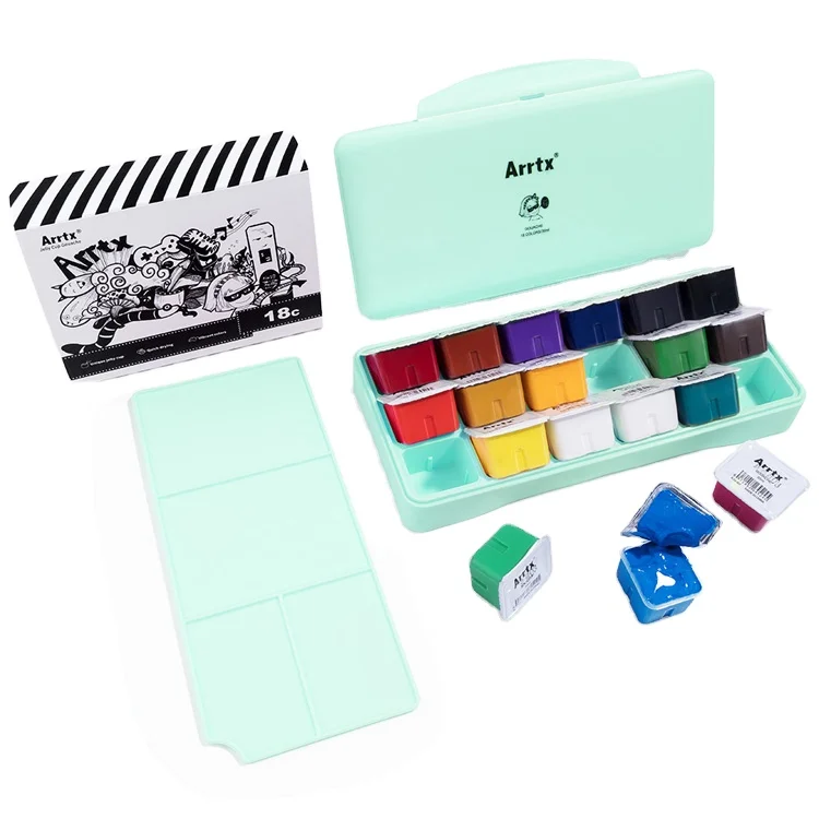 Arrtx Gouache Paint Set of 18 Colors with Storage Box Vibrant Non-toxic Gouache Paint Jelly Gouache Pigment Set