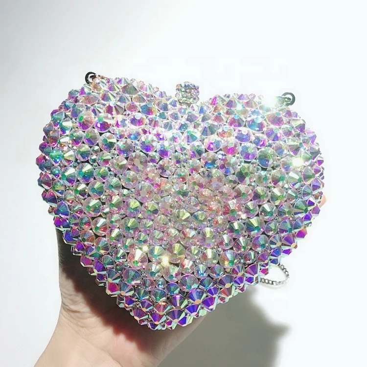 Amiqi MRY109 High quality handmade heart shape crystal and rhinestone evening bags