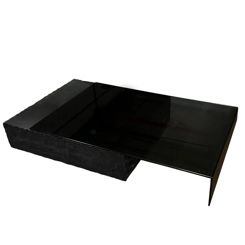 Italian Minimalist Travertine Coffee Table Light Luxury Modern square Living Room Creative Glass Table