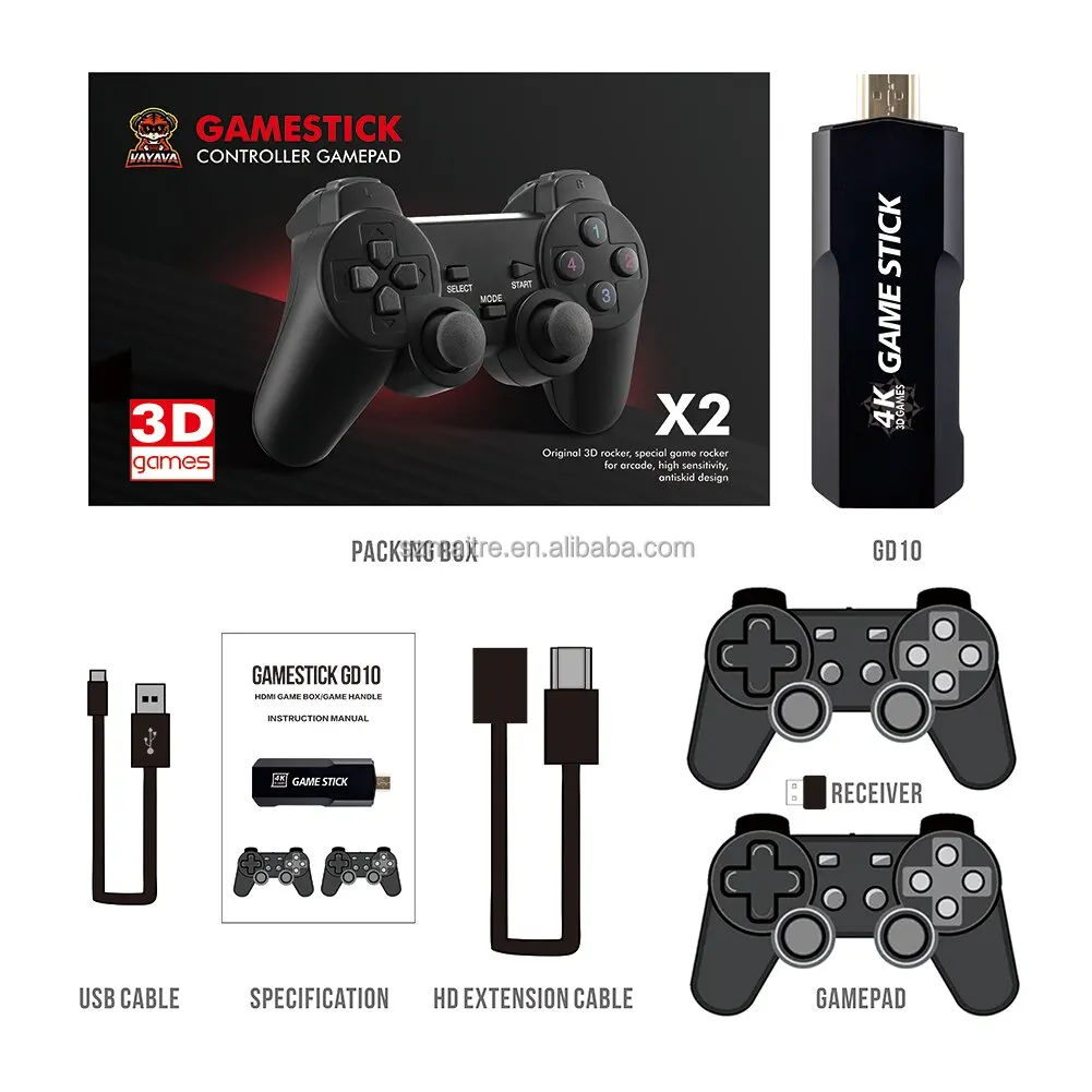 Оптовая продажа семейная игровая консоль 4K 2 4G двойные геймпады HD USB X2 Ретро ТВ GD10 игровой плеер для SFC