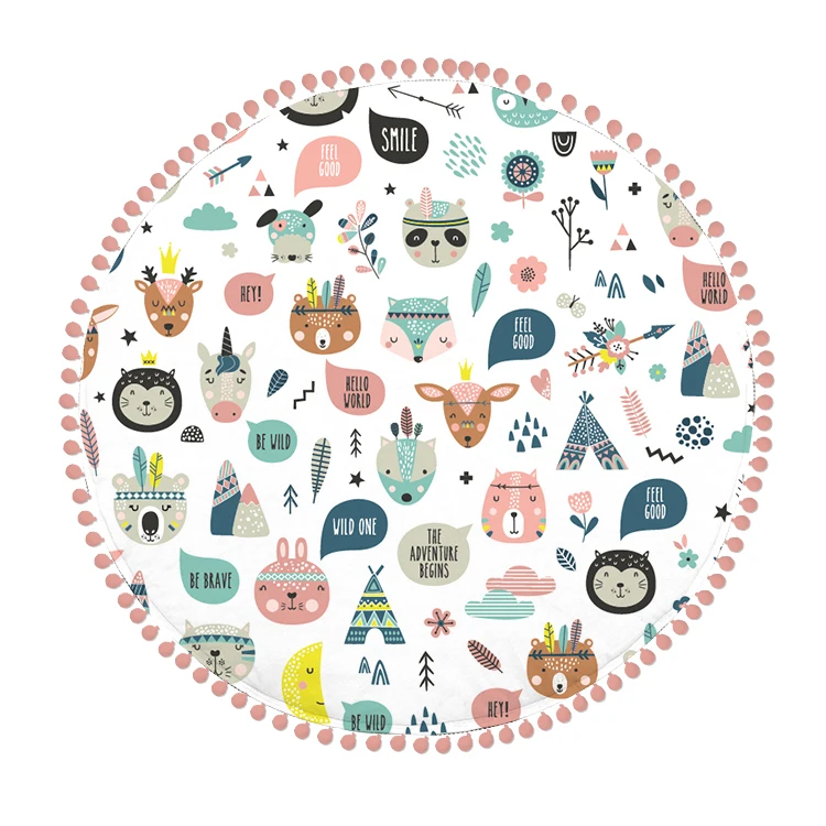 Circular Shape Diameter 100cm Customized Print Colorful Portable Outside and Room Mats For Crawling