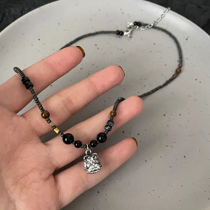 New Chinese China-chic Lion Rising Bead Necklace For Women Retro Light Luxury Collar Chain Minority Ethnic Style Accessories