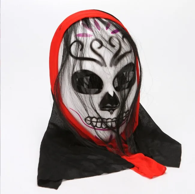 Full Face Unisex Plastic Grimace Grisly Halloween Masks with Fabric and Gauze  Ghost Day role-playing  Mask