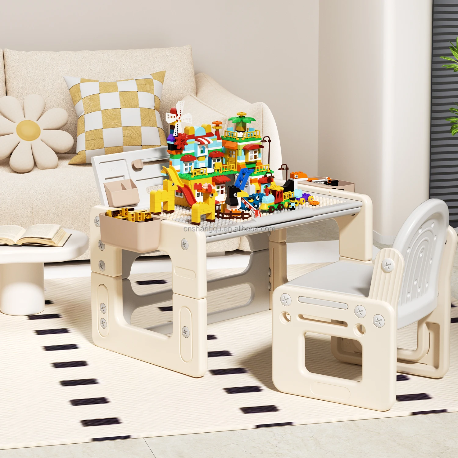 Modern Design nature Plastic Building Block Play Set for Kids Baby Study & Activity Play Table & Chairs Bedroom Living Room Use