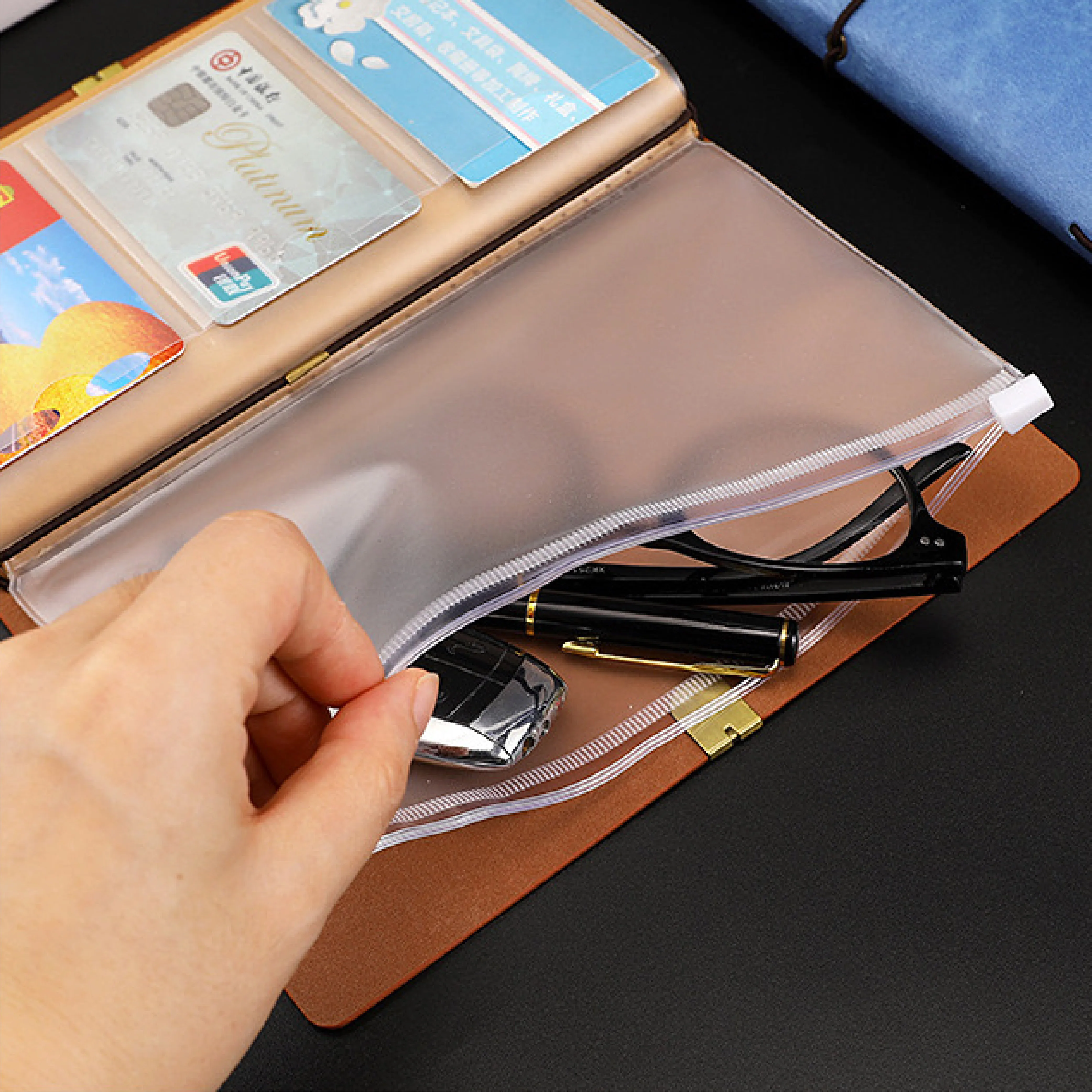 school supplies A6 recycle note book custom printed sketchbook soft PU leather diary with pocket card holder traveler journal