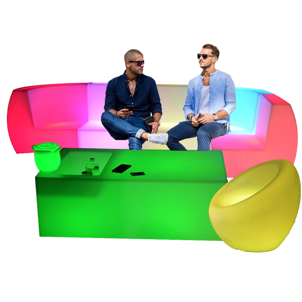 restaurant led single sofa chair outdoor indoor restaurant plastic furniture led lighted bar table and chair sofa sets for event