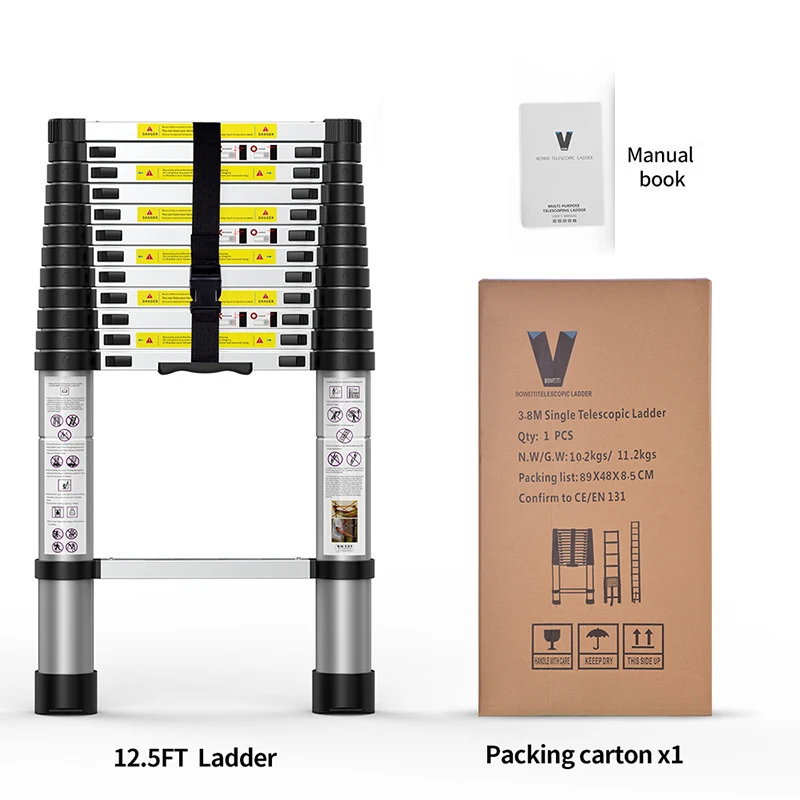 BOWEITI DT-200-30BK Cheap sliver Aluminum popular safety Telescopic step ladder