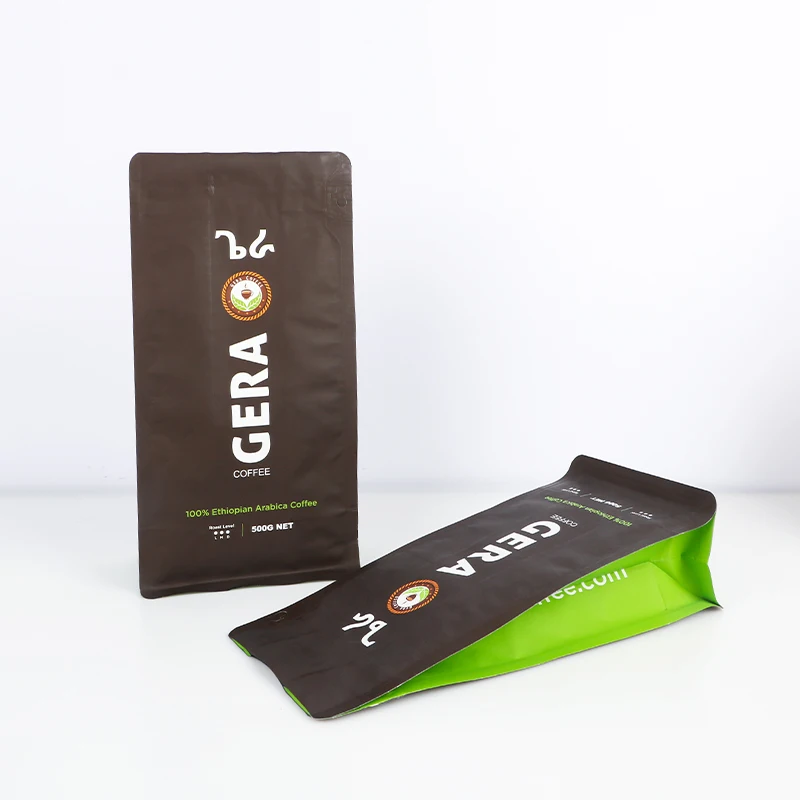 Resealable Flat Bottom Coffee Bean Packing Pouch Custom Food Packaging Stand Up Pouch Seal Snack Zipper Coffee Tea Bag