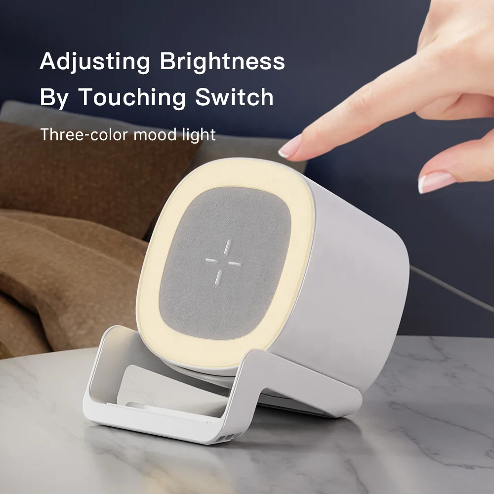 Bluetooth Speaker 15W Wireless Charger Pad Stand Home Loudspeaker Subwoofer RGB Night Light Lamp Fast Charging Station