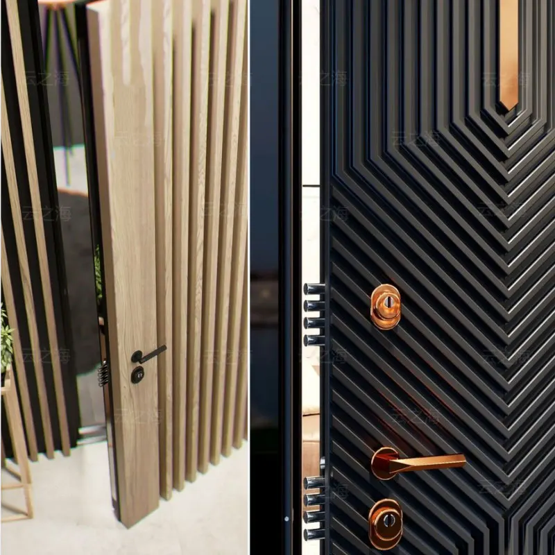 American modern front luxury anti-theft door steel entrance armored mansion front fluted panel  design entry door