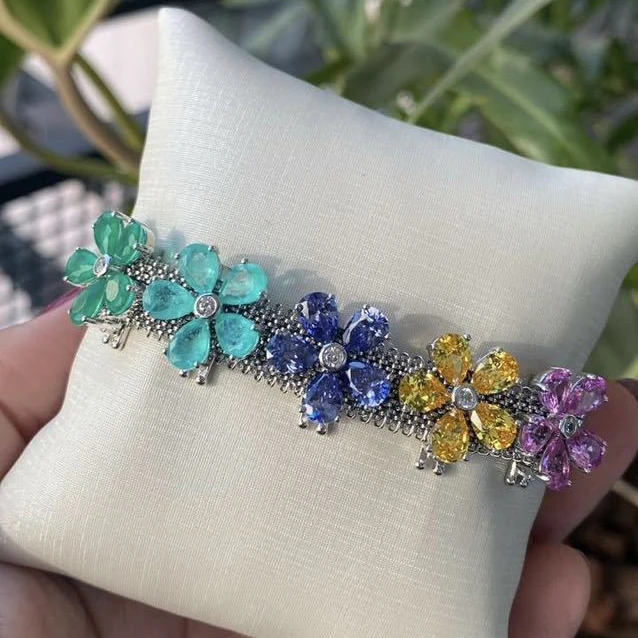 Stainless steel spring mesh bracelet with 925 sterling silver bead pendant charms inlaid coloful zircon stone wholesale charms