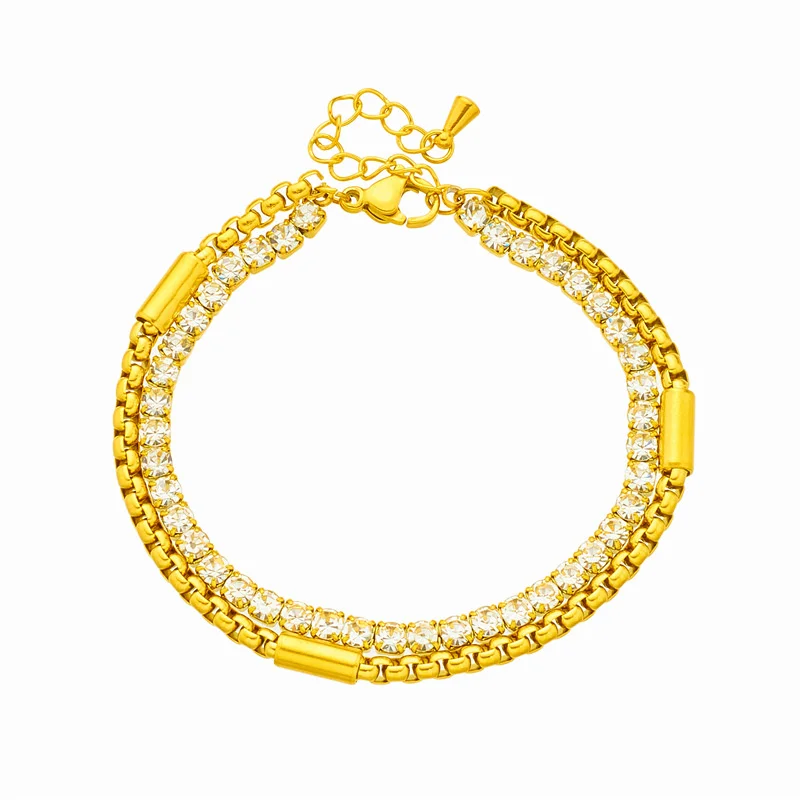 Fashion Punk Creative Hip-Hop Personality Niche Versatile Diamond-Studded Multi-Layer Stainless Steel Chain Jewelry Bracelet