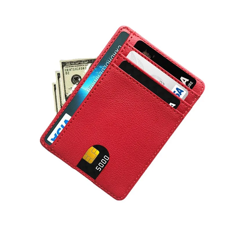 CC-8 Multi-card portable pu leather credit card bag sleeve multi-color adjustable LOGO anti-magnetic RFID sleeve