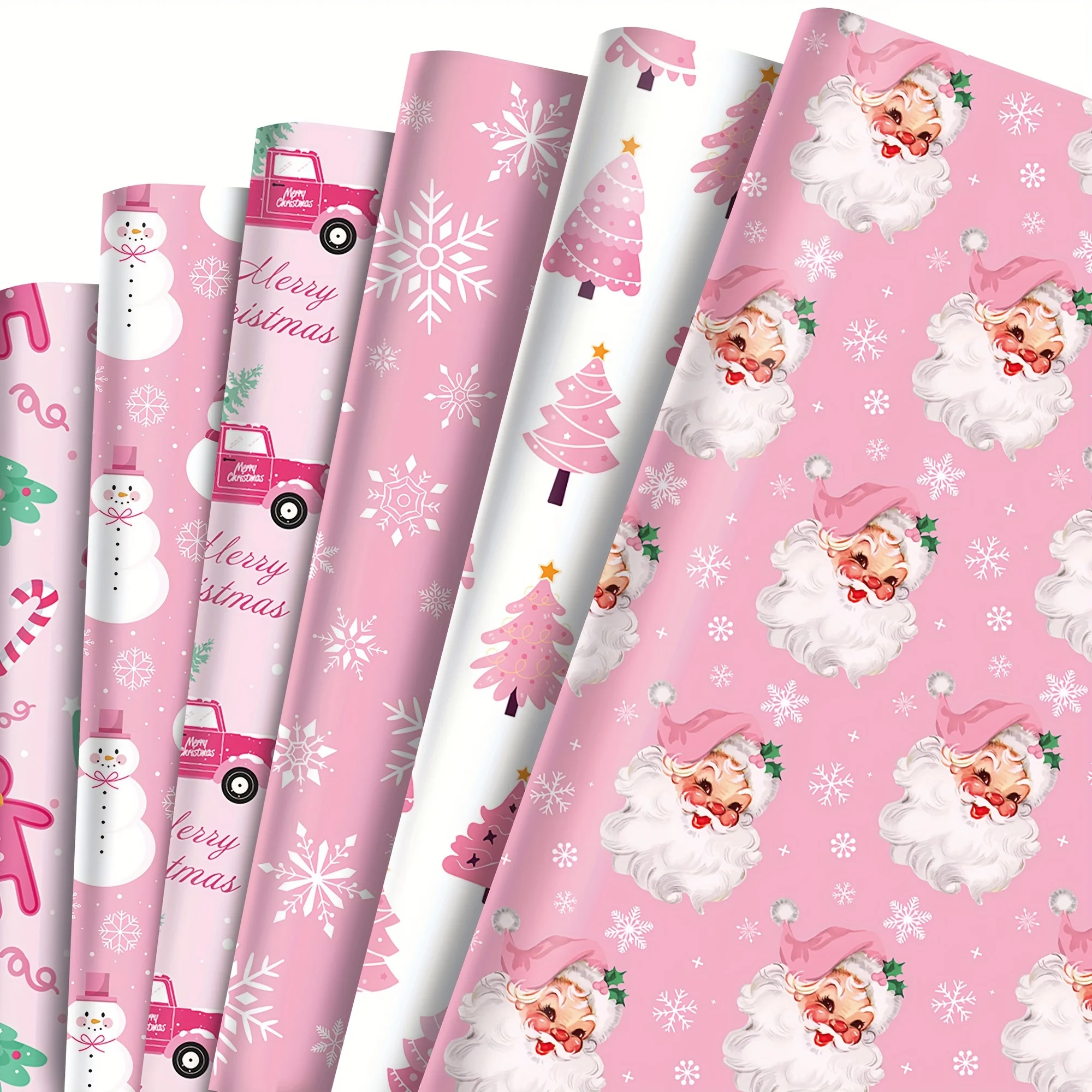 Reindeer Snowflake Designs Holiday Presents Pink Christmas Wrapping Paper for Festive Gift Wrapping