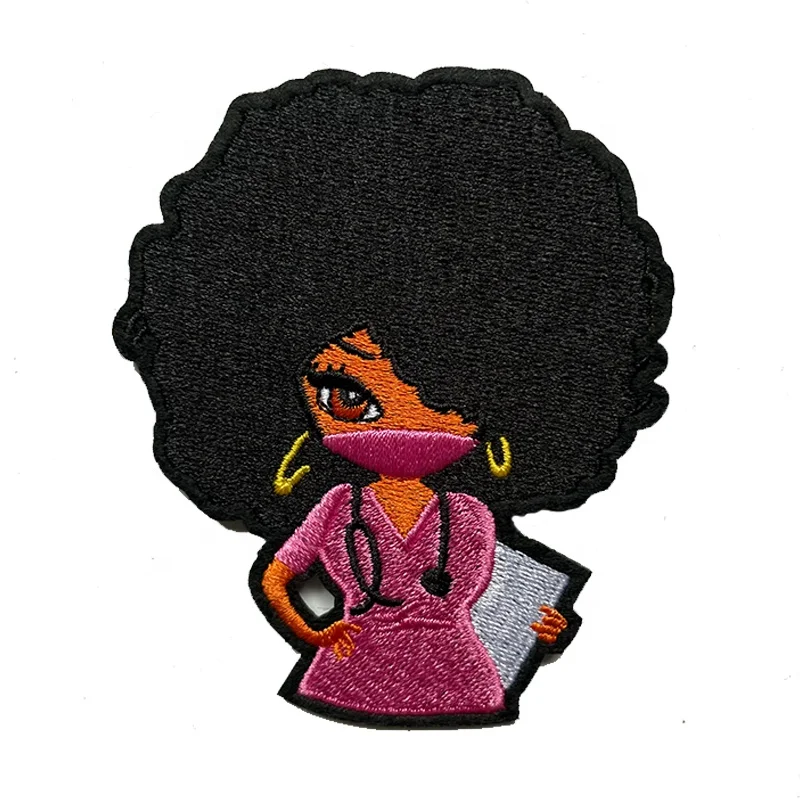 Nurse Embroidery Cute Style Patch Custom Black Nurse Uniform Iron On Badge Patches For Clothes Decoration