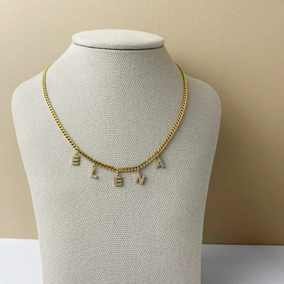 Stainless Steel 14K Gold Cuban Chian Micro Inlaid Zircon Letter Personalized Name Necklace DIY Customized Name Necklace