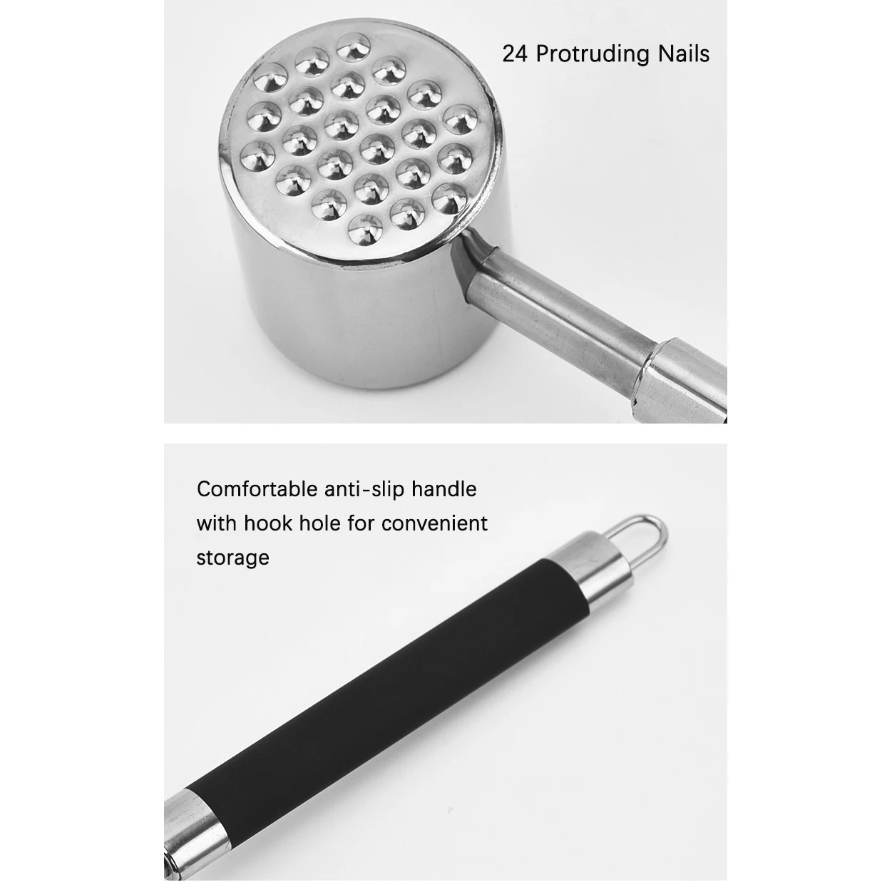 10.7 inch Double-sided Meat Hammer Steak Pounder Meat Mallet Pounding 430 Stainless Steel Meat Tenderizer with Hook