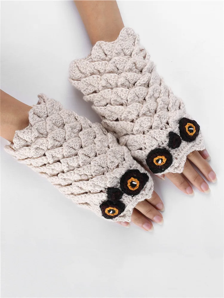 fashion 2019 cute kids animal owl knit patterns half finger mittens arm warmers crochet handmade fingerless gloves for girls
