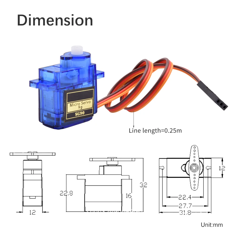 SG 90 Mini Microservo Drone SG90 Plastic Metal Gears Spindle DC 9g Servo Motor Industrial Arduino 180 360 for RC Car Robot Arm