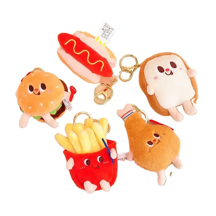 Kawaii Peluche Soft Cute Mini stuffed bread Fries Burger plush food plush key chain ring