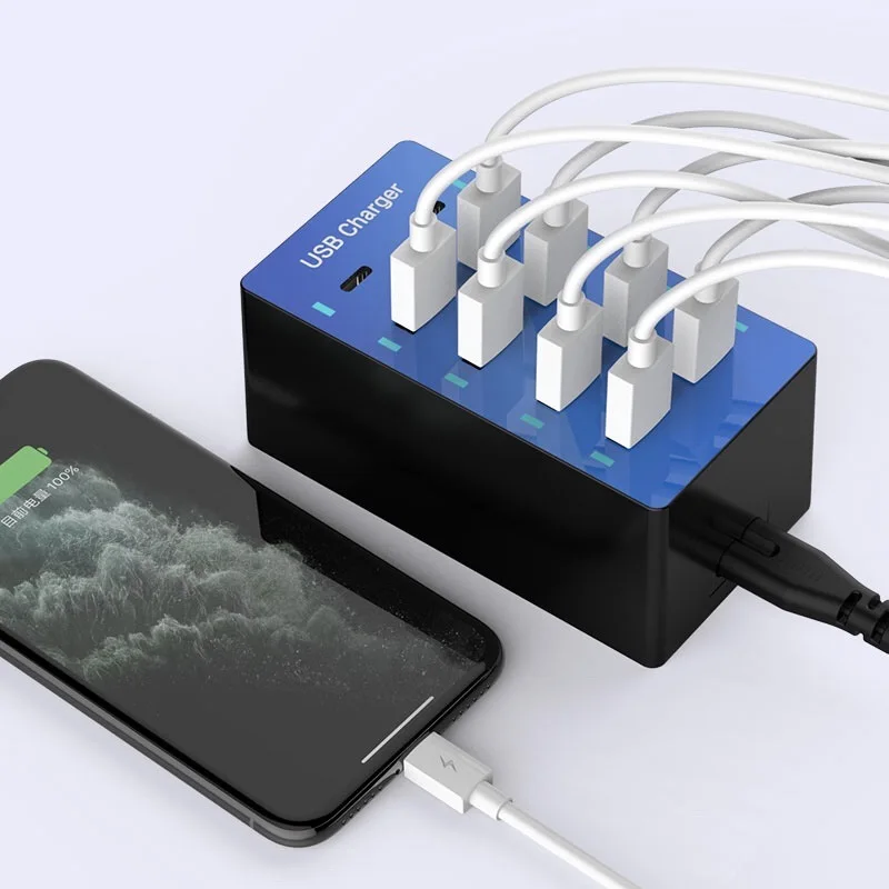 Intelligent Current Distribution 50W 10-Port USB Chargers Multi Charging Station phone charger for watch airpods mobile phones