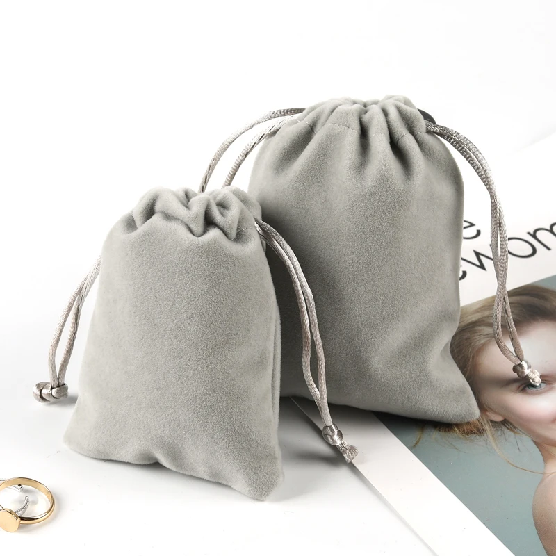 Whole White Pink Red Grey Cotton Flannel Velvet Suede Custom OEM Customized Logo Style Drawstring Dust Bag