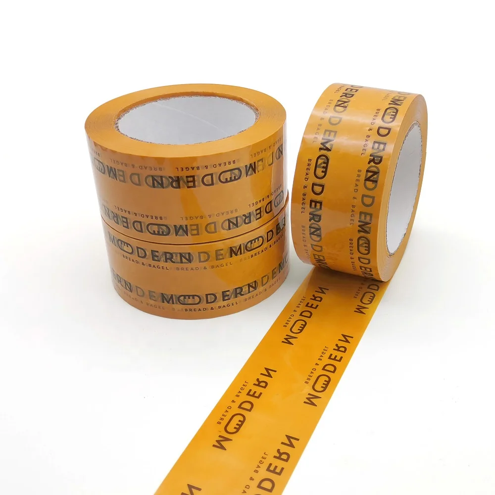 Custom printed logo clear packaging tape self adhesive yellow brown colored carton sealing BOPP packing tape