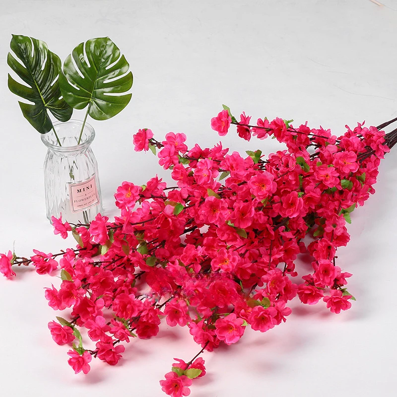 artificial peach blossom stem fake plum blossom silk cherry blossom branch for wedding home decoration