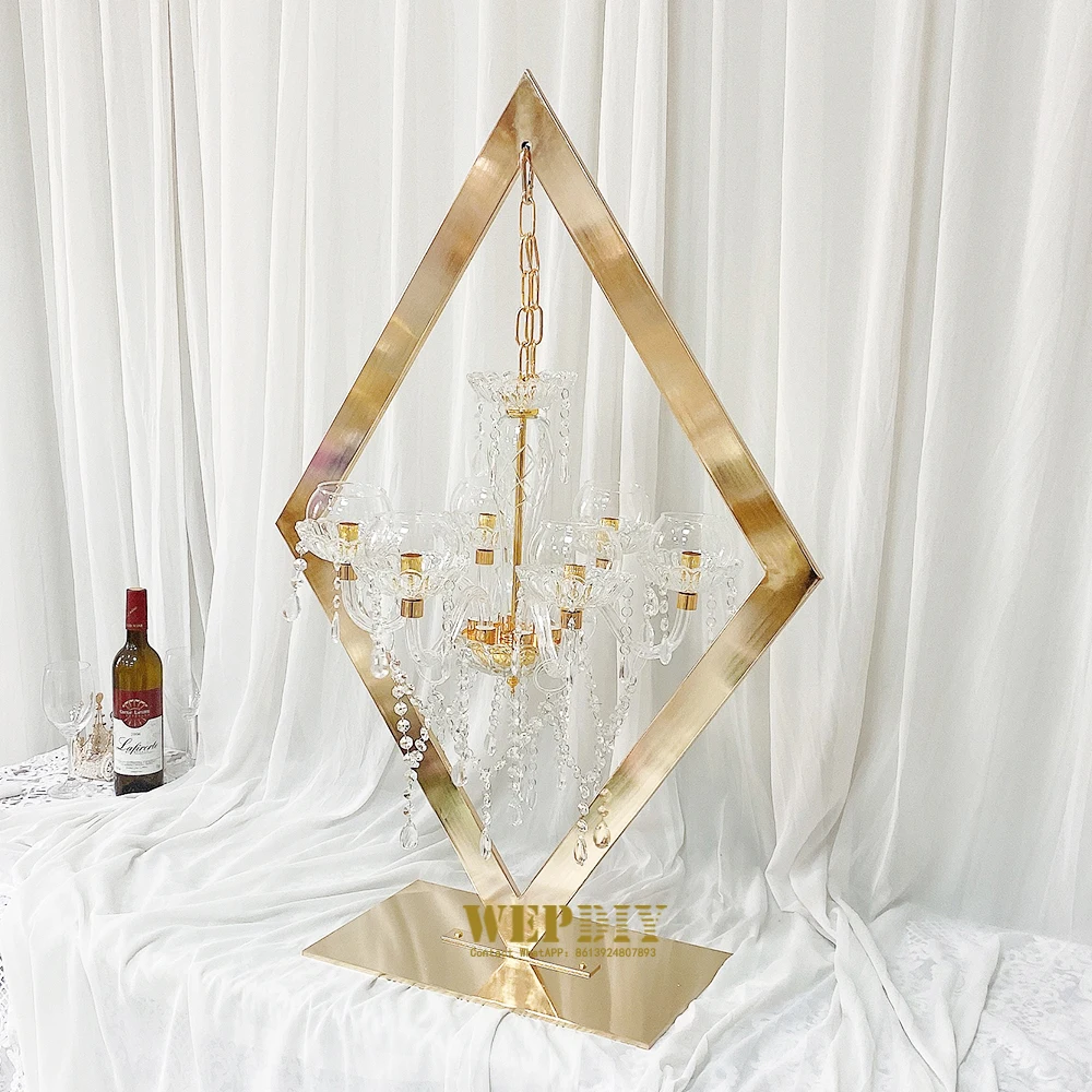 New wedding props metal diamond frame hanging crystal pendant candlestick wedding main table set window props